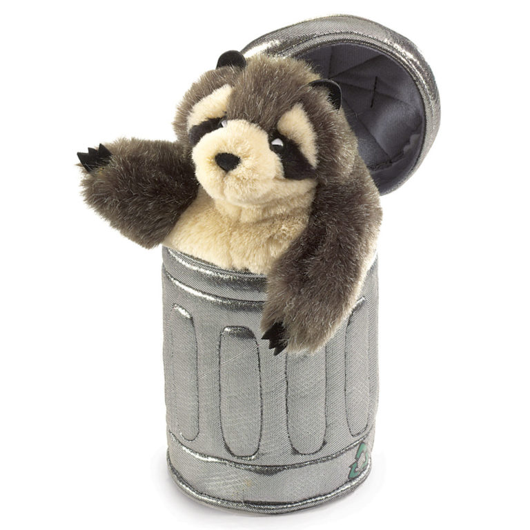 Handpop 30cm wasbeer in vuilnisbak