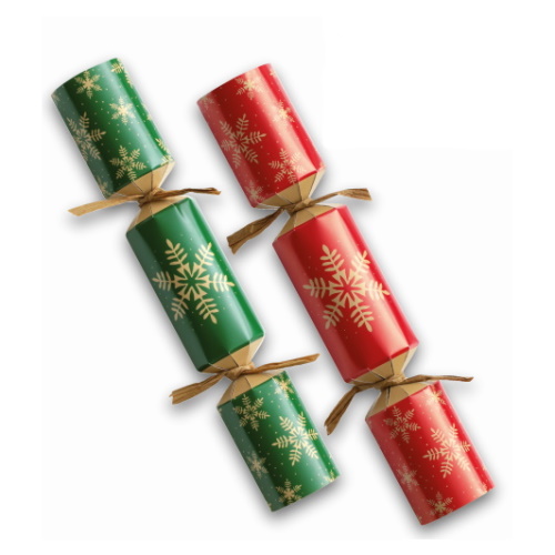 100 st. Christmas Crackers Sneeuwvlokken groen en rood 9 inch