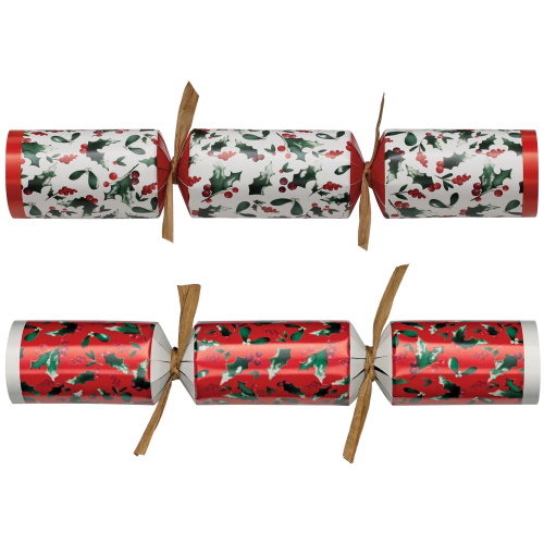 100 st. Christmas Crackers Red and White Holly 10 inch XIGDC06089