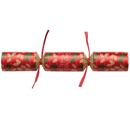 100 st. Christmas Crackers rood met hulstblad 11 inch.