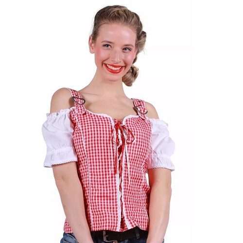 Tiroler blouse dames Mia rood-wit