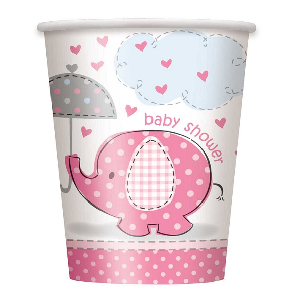 Bekers babyshower roze 8st