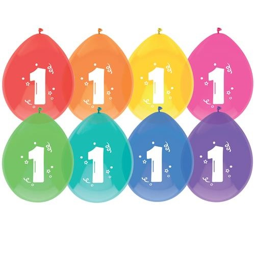 Ballonnen 1 jaar gekleurd 8 stuks