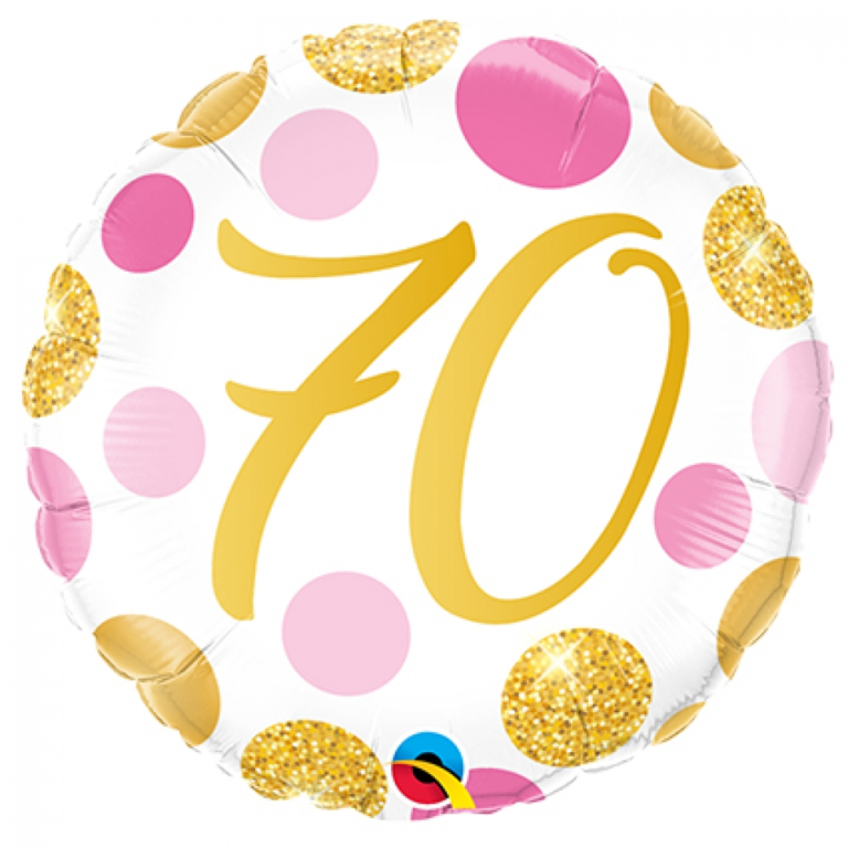 Folieballon pink en gold dots 70 jaar 46cm