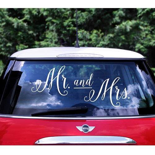 Bruiloft auto sticker Mr and Mrs