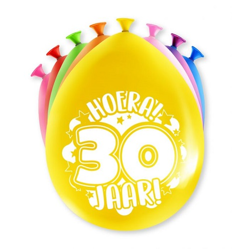 Ballonnen 30 jaar gekleurd 8 stuks