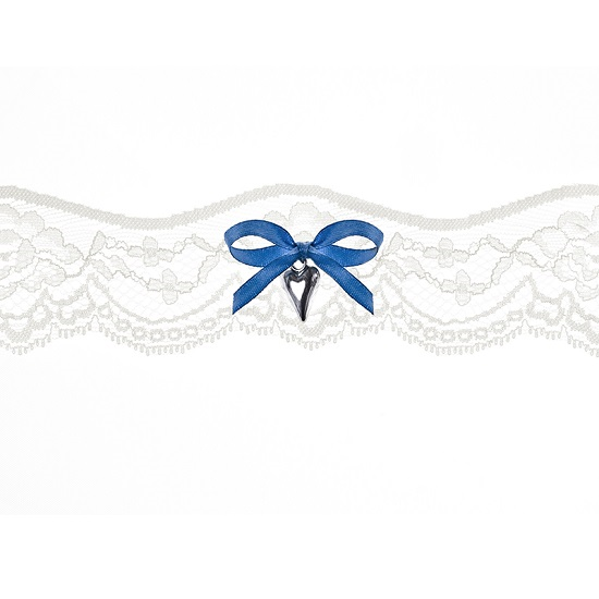 Kousenband creme met blauw strikje