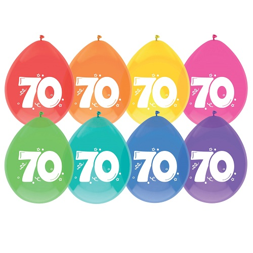 Ballonnen 70 jaar gekleurd 8 stuks