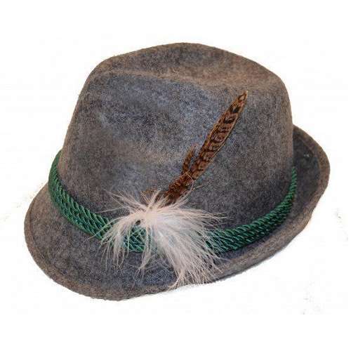 Tiroler hoed grijs met veer