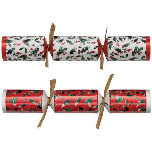 100 st. Christmas Crackers Red and White Holly 10 inch XIGDC06089