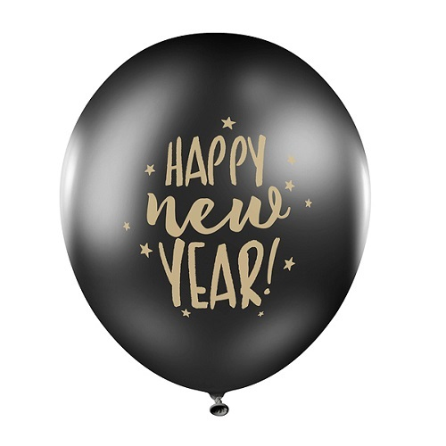 Ballonnen Happy new Year zwart/goud 6st