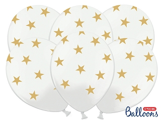 Ballonnen wit met gouden sterren 5st