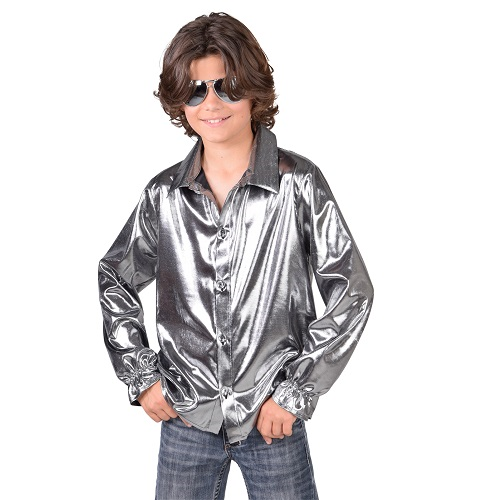 Disco blouse glimmend zilver kind