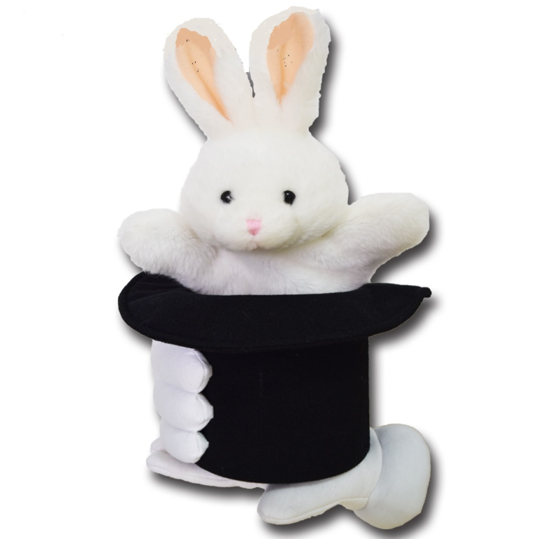 Handpop 30cm konijn uit hoge hoed