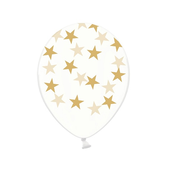 Transparante ballonnen met gouden sterren 6 stuks