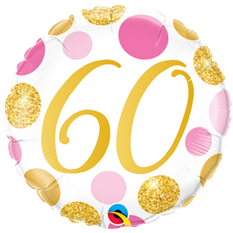 Folieballon pink en gold dots 60 jaar 46cm
