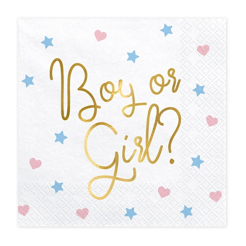 Gender reveal servetten boy or girl goud 20st
