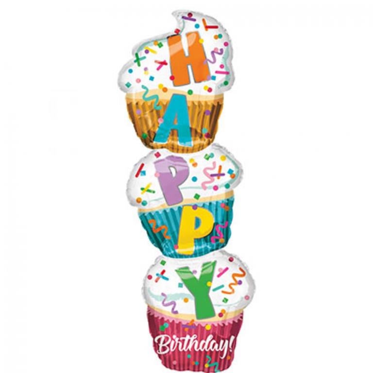 Folieballon gestapelde cupcakes 104cm