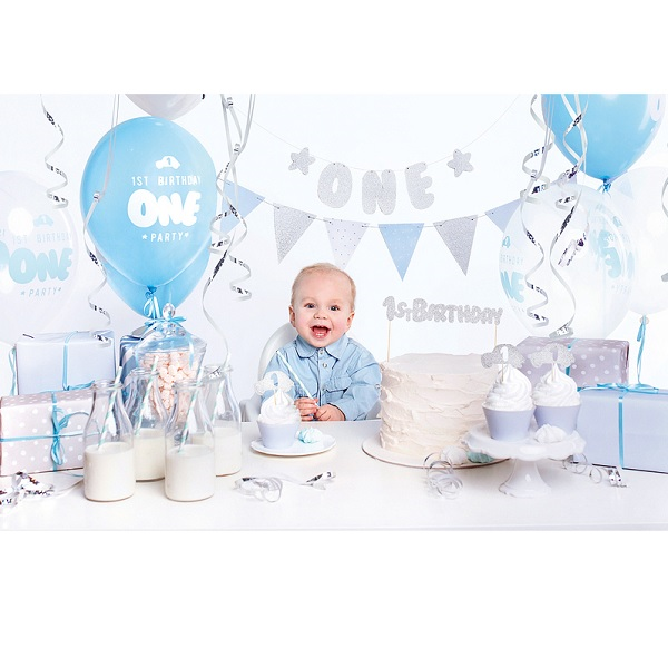 1st birthday decoratie set blauw/zilver 33dlg