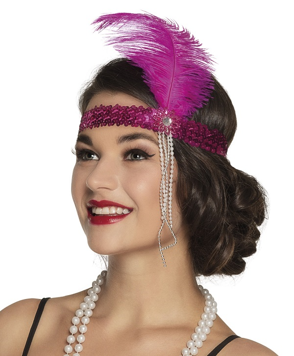 Hoofdband charleston flapper roze