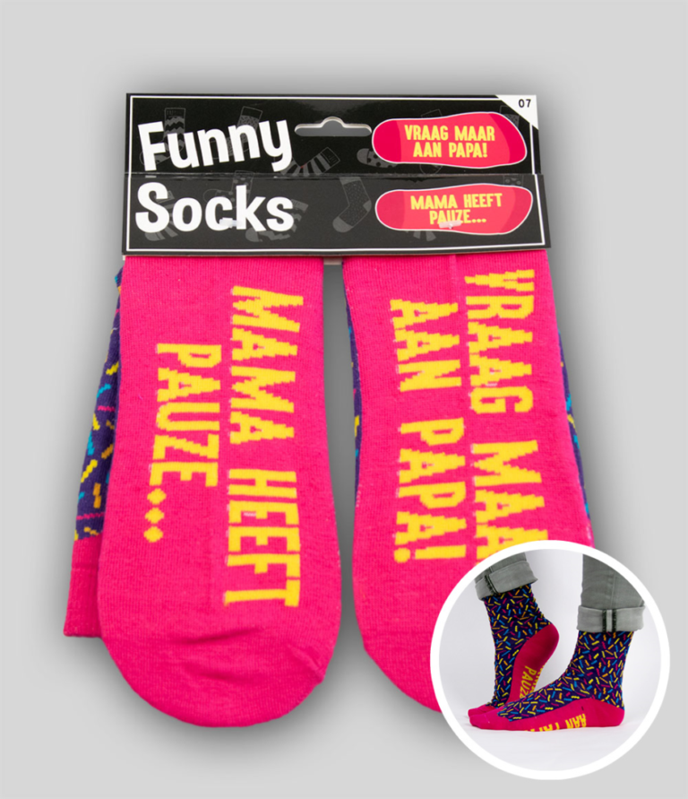 Funny socks "mama heeft pauze, vraag maar aan papa"