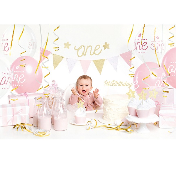 1st birthday decoratie set roze/goud 33dlg