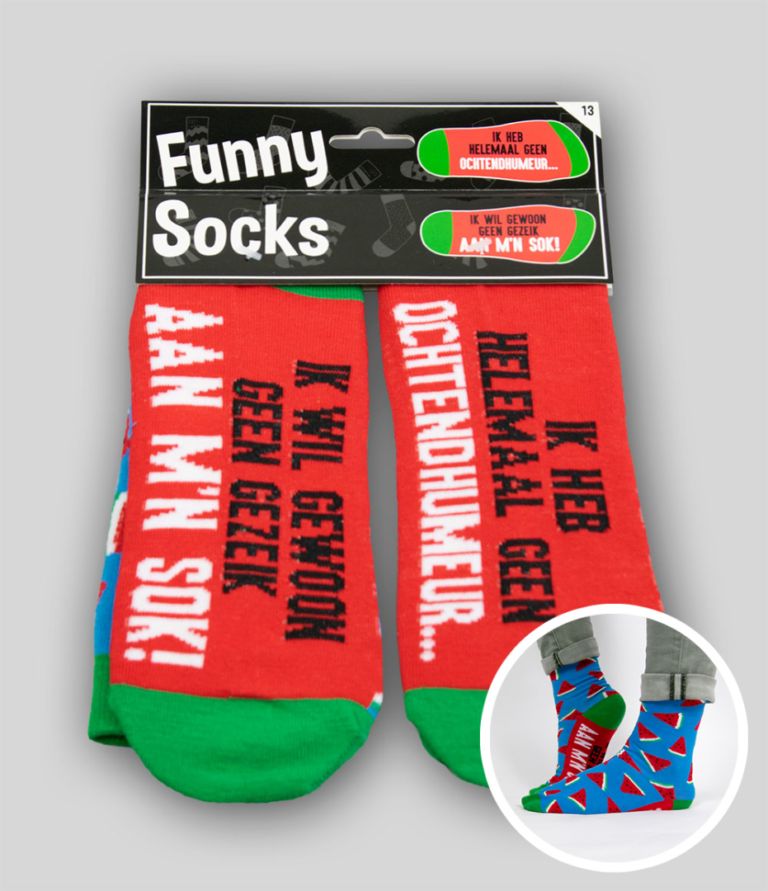 Funny socks "ik heb helemaal geen ochtendhumeur, Ik wil gewoon geen gezeik aan m'n sok"