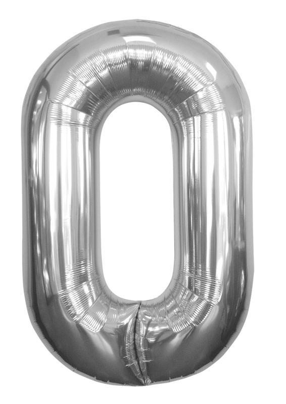 Folieballon cijfer 0 zilver 86cm