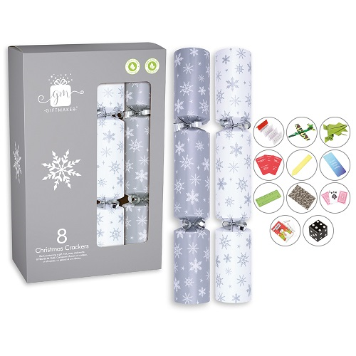 8 st. Christmas Crackers Silver and White 12 inch XAMGS500
