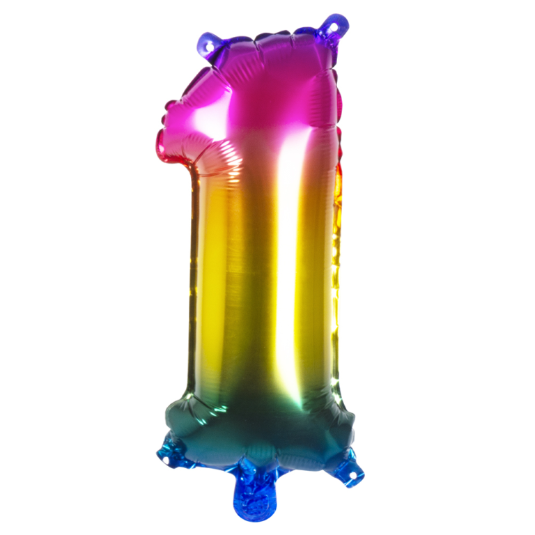 Folieballon cijfer 1 regenboog 36cm