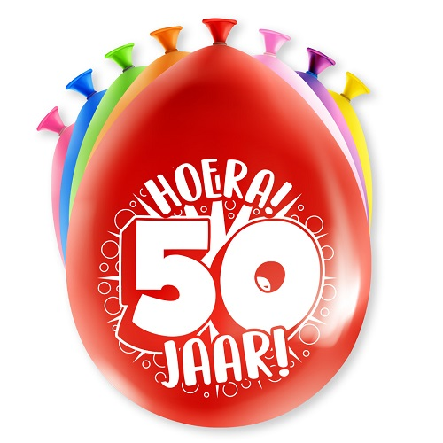 Ballonnen 50 jaar gekleurd 8 stuks