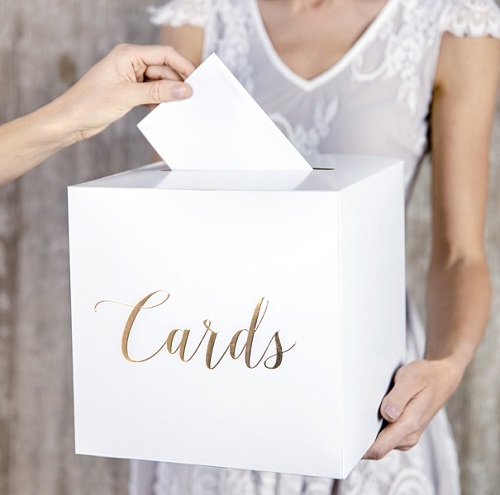 Enveloppendoos 'cards' wit met gouden tekst