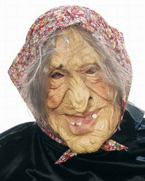 Masker oude vrouw met wrat op kin