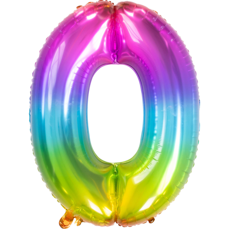 Folieballon cijfer 0 regenboog 86cm