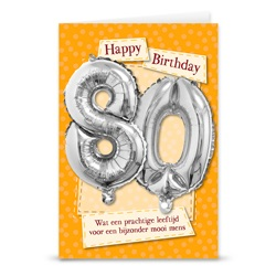 Kaart met cijferballon 80 jaar
