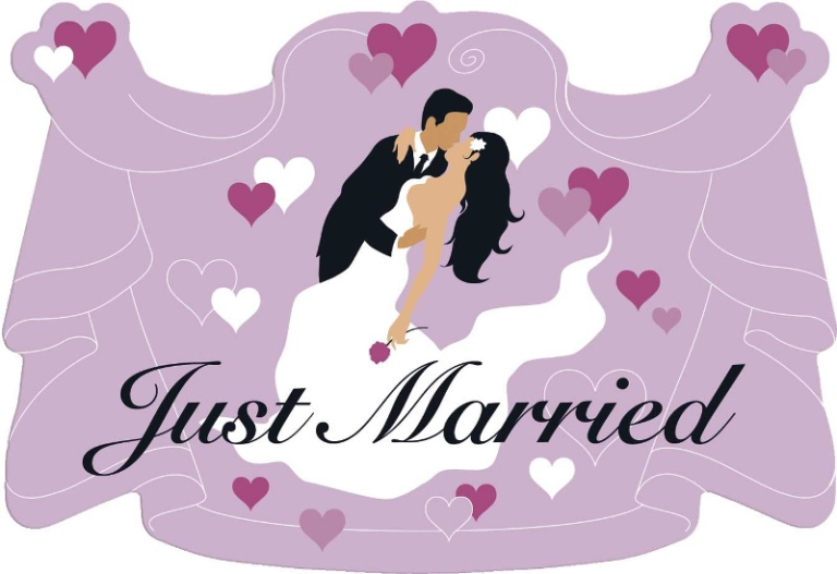 Deurbord huldeschild Just Married lila