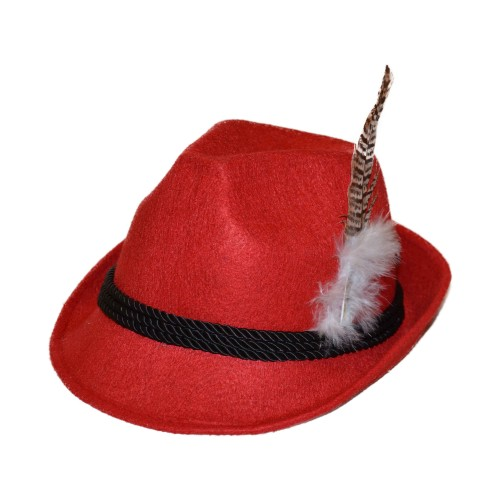 Tiroler hoed rood met veer