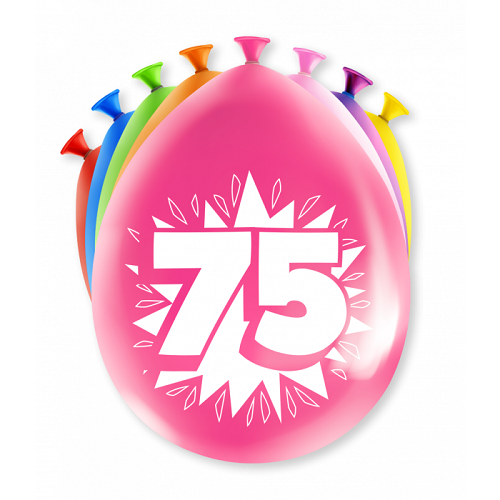 Ballonnen 75 jaar gekleurd 8 stuks