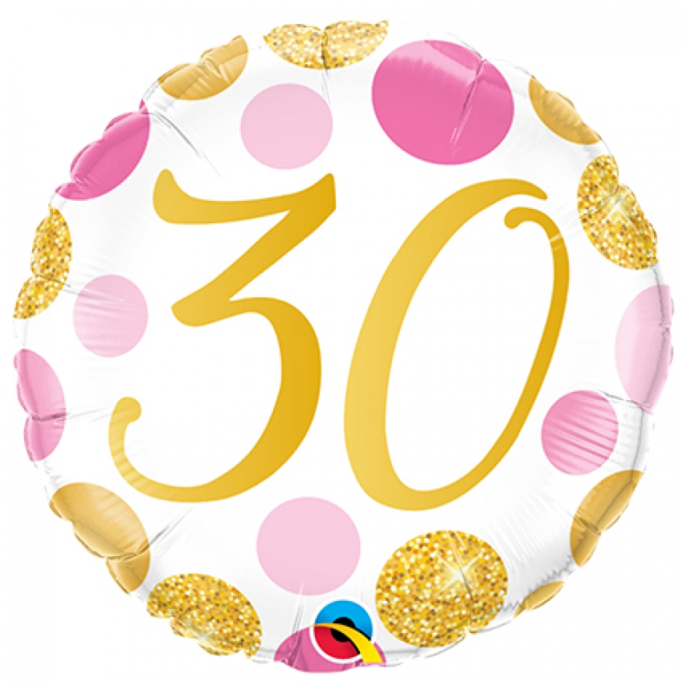 Folieballon pink en gold dots 30 jaar 46cm