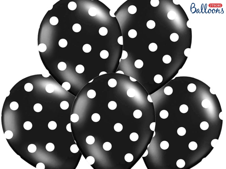 Ballonnen zwart met witte stippen 6st