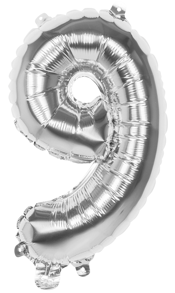 Folieballon cijfer 9 zilver 36cm