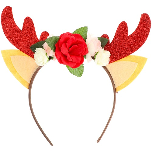 Diadeem rendier rood met bloemen