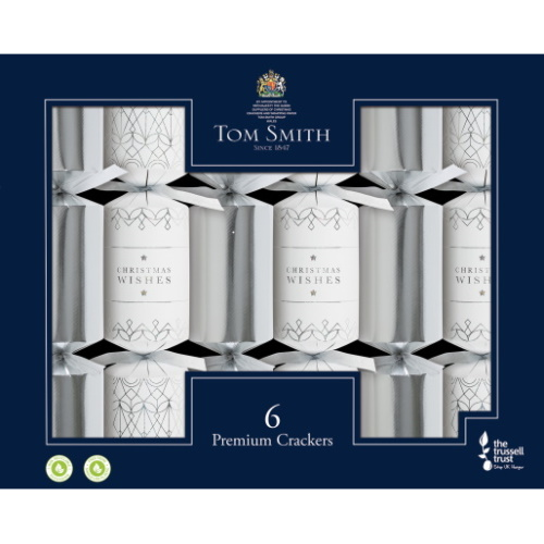 6 st. Christmas Crackers Christmas Premium Silver and White 14 inch XALTS1606