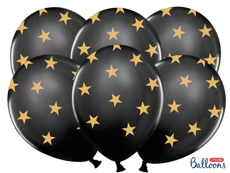 Ballonnen zwart met gouden sterren 5st