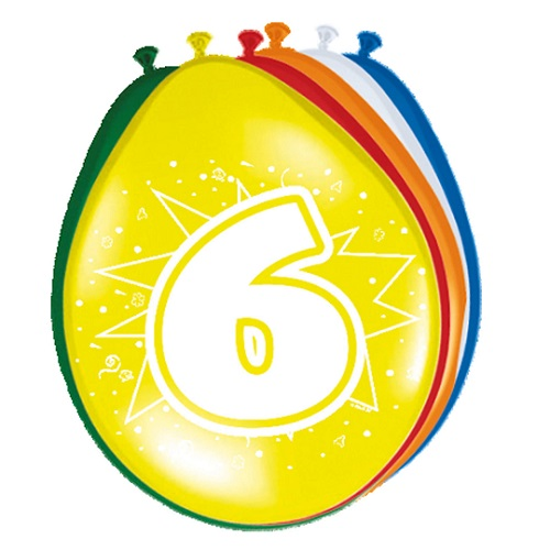 Ballonnen 6 jaar gekleurd 8 stuks