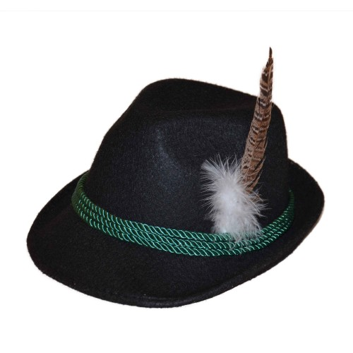 Tiroler hoed zwart met veer