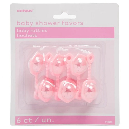 Geboorte uitdeelcadeautjes rammelaars roze 6st