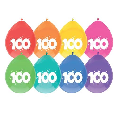 Ballonnen 100 jaar gekleurd 8 stuks