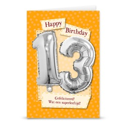 Kaart met cijferballon 13 jaar