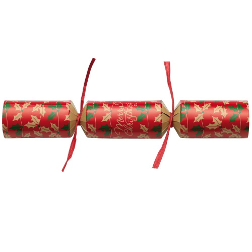 100 st. Christmas Crackers rood met hulstblad 11 inch. XIGDC0610